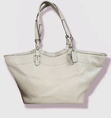 Large Coach Shell/Cream Leather Carly Tote Shoulder Bag Satchel F16174 • $75