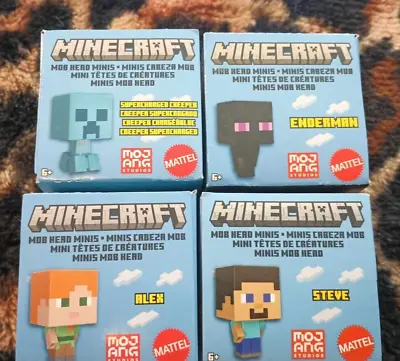 Minecraft Mob Head Minis Figures Set 4 Alex Steve Supercharged Creeper Enderman • $10