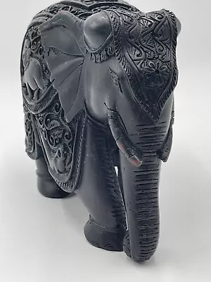 Vintage (T/B ) Elephant Black Resin Marble Detailed Heavy Hand Made Carved • $65