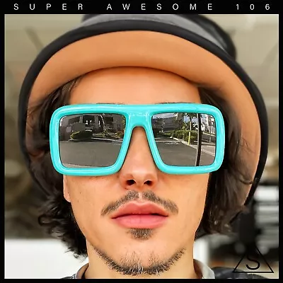 Geeky Bubble Frame Nerdy Thick Flat Top Oversized Rectangle Plastic Sunglasses • $14.95