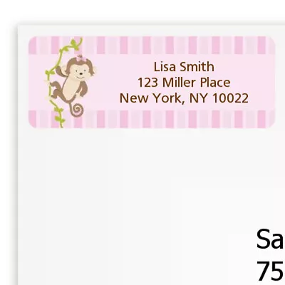 Monkey Girl Pink Shower Personalized Return Address Stickers 27 Label • $6