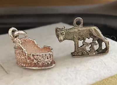 Vintage Charms SHE WOLF Of ROME  COLOSSEUM Two 835 Continental Silver ITALY • $20