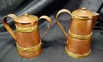 Antique Vintage Arts & Crafts Copper Hand Made Cream Sugar Set Mexican Studio • $41.31