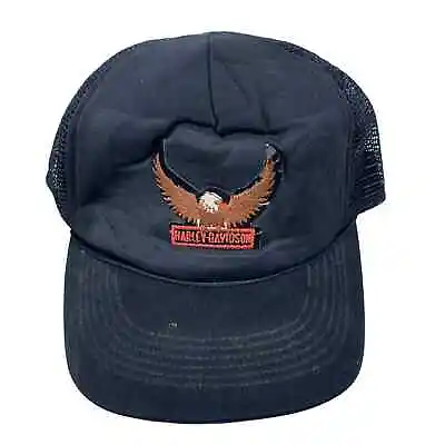 Vtg Harley Davidson Eagle Patch Snapback Mesh Trucker Hat Cap Black Broken • $23.96