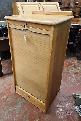 Antique Oak Tambour Fronted Filing Cabinet • £225