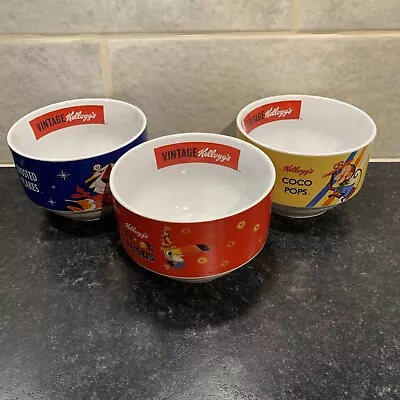 3x Kelloggs 2019 Cereal Bowls Coco Pops Fruit Loops Frosted Flakes Vintage Style • £21.31