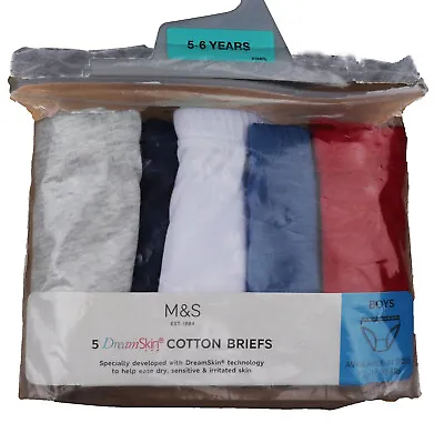 M&S Marks And Spencer Boys Red White Grey Blue Briefs Age 5 - 6 Years X 5 Pairs • £9.99