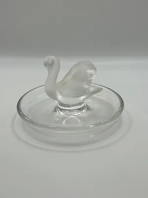 Lalique France Signed Frosted Swan Crystal Trinket Dish Jewelry Ring Holder Tag • $40