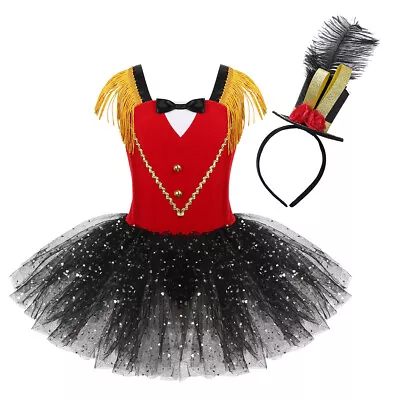 Girls Ringmaster Circus Show Costume Tassel Tutu Dress With Steampunk Hat Outfit • $10.11