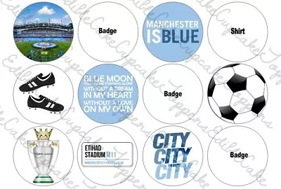 Man City Inspired Cupcake Toppers Edible Cake Icing • £2.79