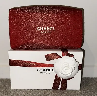 Rare Chanel Beaute Vip Red Gold Glitters Pouch Clutch Makeup Bag With Gift Box • $79