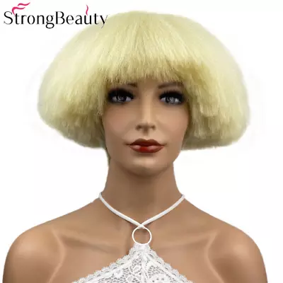 Short Yaki Straight Synthetic Wigs Red/White/Blonde/Black Mushroom Head Wig • $46.87