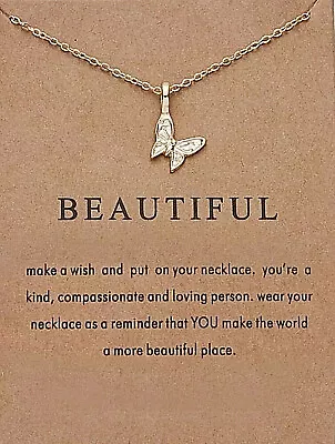 Women's Sentimental Gold-tone Butterfly Make A Wish Pendant Necklace With Card  • $7.50