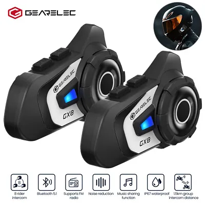 Motorcycle Helmet Intercom 8 Riders Bluetooth Helmet Headset FM 1500M Waterproof • $49.99