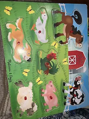 ON THE FARM Melissa & Doug Sound Puzzle Wooden Wood 7 Peg Pieces • $14.99