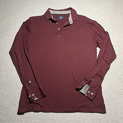 Hackett Polo Shirt Mens Large Slim Fit Long Sleeve 100% Cotton Burgundy Red • $18.34