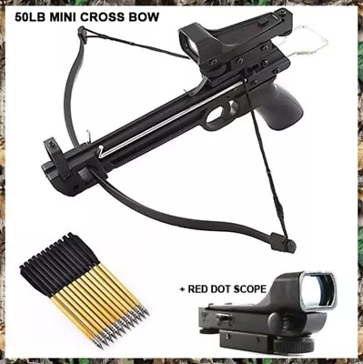 MINI 50 LB ARCHERY HUNTING Gun PISTOL CROSSBOW W/ 15 BOLTS ARROWS XBOW W SCOPE • $37