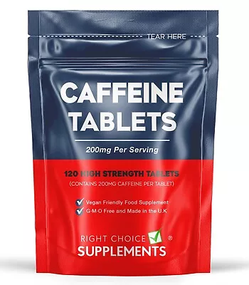 Caffeine 200mg X 120 Tablets - Pre Workout Energy Pills Boost Focus & Alertness • £3.99