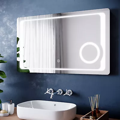 Bathroom Mirror With Shaver Socket LED Lights 3x Magnifying Demister 1000×600mm • £113.98