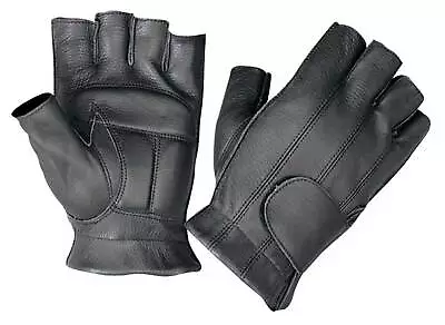 UNIK Men's Fingerless Gel Palm Cowhide Leather Motorcycle Gloves - Black • $19.95