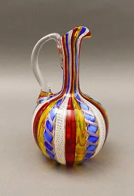 Lavorazione Arte Murano Italy Ribbon Zanfirico Latticino Art Glass Pitcher 6.25  • $237.65