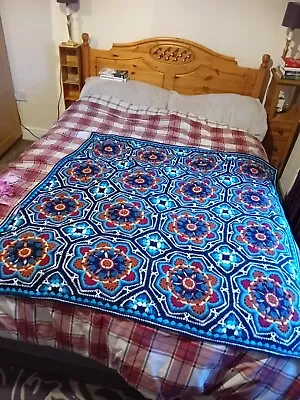 Jane Crowfoot Crochet Hrow Blanket Handmade 37  X 37” Persian Tiles Multi Colour • £70