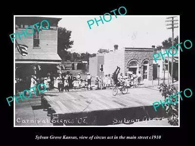 OLD 8x6 HISTORIC PHOTO OF SYLVAN GROVE KANSAS THE CIRCUS ACT IN MAIN St C1910 • $9