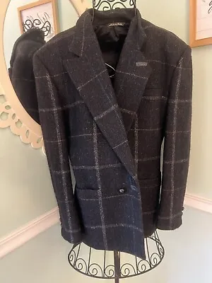Gianni Versace Men’s Blazer Sz 44 Made In Italy Plaid Leather Trim Wool Vtg • $225