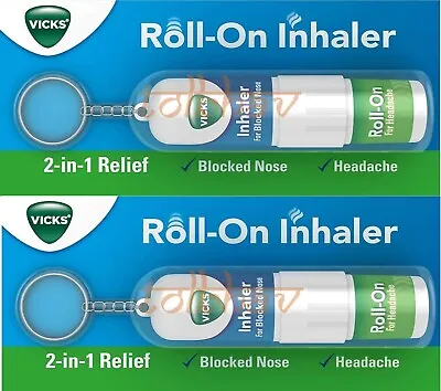 2 X Vicks Roll-On Inhaler 2-In-1 Relief: For Headache And Blocked Nose 1.5 Ml • $11.33