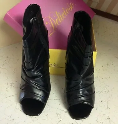 NEW IB DELICIOUS Sexy GIA Black PU Soft Leather Stiletto Zip Boot Shoe Size 10M • $59.98
