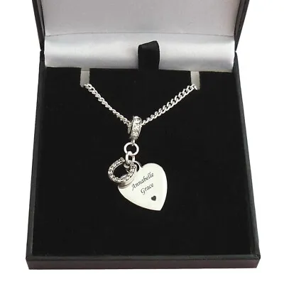 Personalised Necklace With Engraving Horseshoe Over Heart Gift For Horse Lover • $50.94