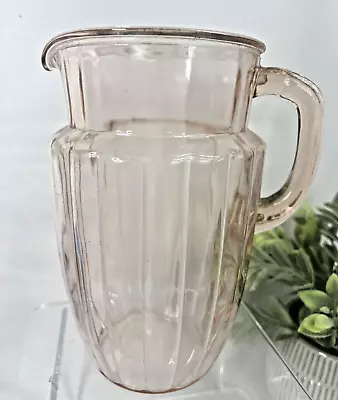 Vintage Pink Depression Glass Pitcher  Pillar Optic Pink By Anchor Hocking 8 In • $18.03
