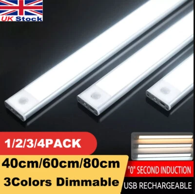 £7.31 • Buy Wireless LED PIR Motion Sensor Lights Strip Cabinet Closet Lamp USB Rechargeable