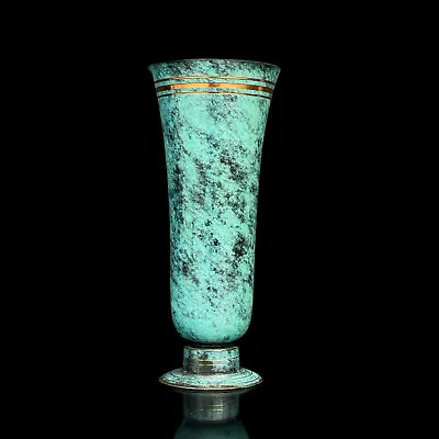 Vintage Judaica Green Enamel Over Brass Flared Israel Vase • $125