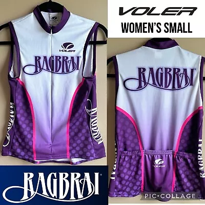 Voler Womens Jersey RAGBRAI Iowa Cycling 3/4 Zip Purple White Sleeveless Size S • $26.88