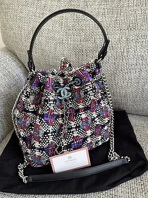 CHANEL 16K Purple Tweed SHW Drawstring Bucket Bag • $2480