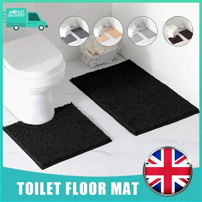 2 Pieces Bath Mat Set Non Slip Toilet Pedestal Soft Foam & Shaggy Chenille Rug • £8.99