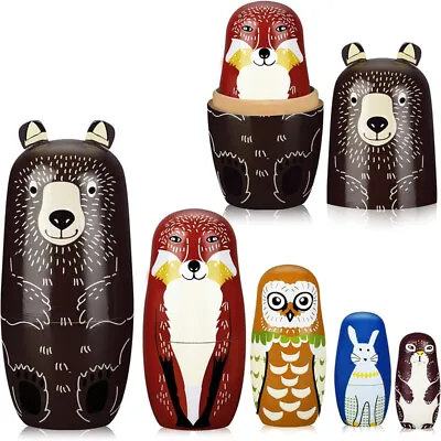 Wooden Bear Animals Matryoshka Russian Nesting Dolls Stacking Doll Set Kids Gift • £10.40