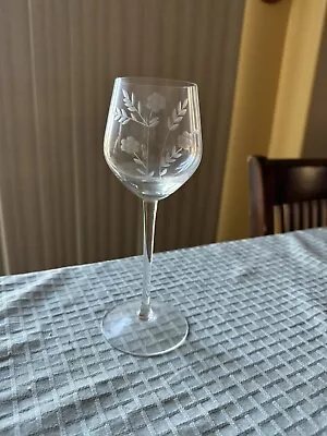 Vintage Clear Burton Toscany Etched Crystal Wine Glasses 6 Ozs. Set Of 6 • $50