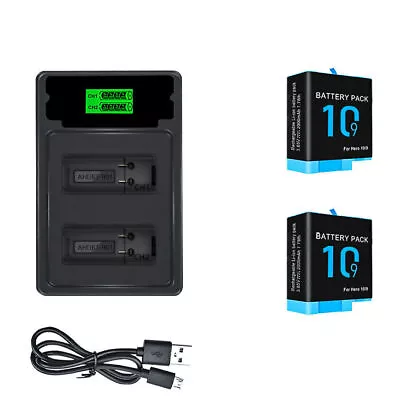 2Pack 2000mAh Rechargeable Battery + Dual Charger For GoPro Hero 9 Hero10 Black • $56.99