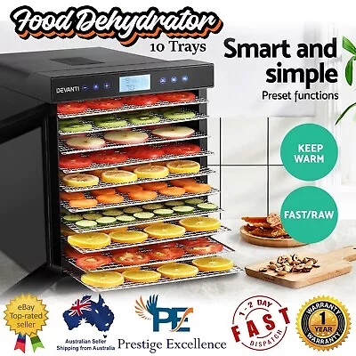 Devanti Food Dehydrators Jerky Dehydrator Fruit Dryer Stainless Steel 10 Trays • $215.01