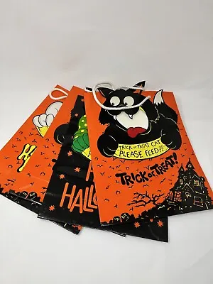 Vintage 90s Halloween Black Cat Pumpkin Ghost Trick Or Treat Candy Bags Lot Of 4 • $25.99