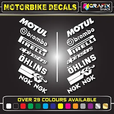 16 X Belly Pan Fairings Motorcycle Track RACING STICKERS Sponsor Vinyl Decals • £7.99