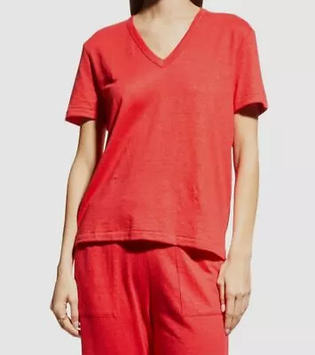 $185 Majestic Filatures Women's Red V-Neck Stretch Linen T-Shirt Top Size 3/M • $59.58