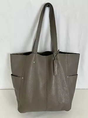 American Eagle Shopper Tote Bag Handbag Gray Pebbled Leather Made In ITALY • $44.90