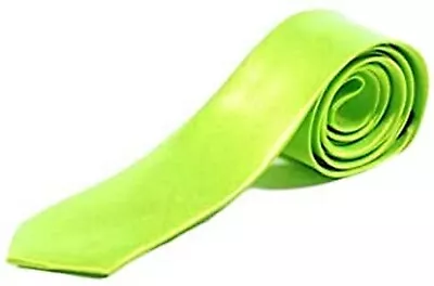 St Patricks Day Lime Bright Neon Green Satin Feel Fancy Dress Party Skinny Tie • £4.49