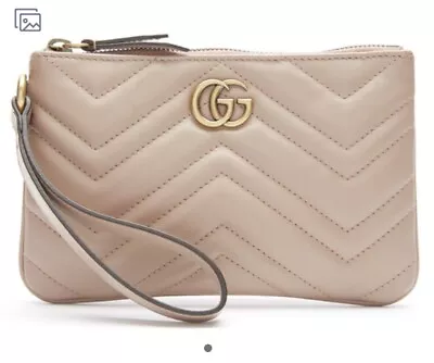 $1069.46 • Buy Authentic Gucci GG Marmont Matelassé Leather Wrist Pouch, Clutch Porcelain Rose