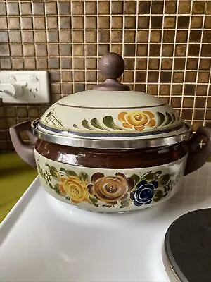 Vintage German ASTA 21cm Enamel Saucepan Cook Pot - Retro Scandinavian Design • $35