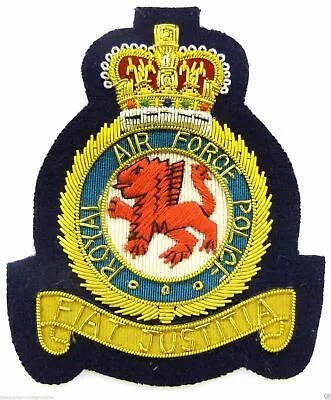 HS RAF Royal Air Force Police Blazer Badge Bullion Wire Embroidery 10cm X 9cm • £16.99