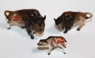 Vintage Mini Bone China Figurines Set 3 Buffalo • $15.99